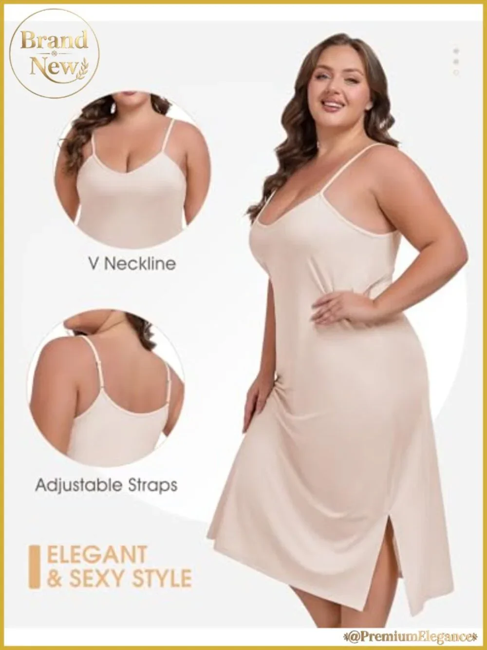 Plus Size Full Slip for Women, 95% Polyester 5% Spandex, Adjustable Straps,